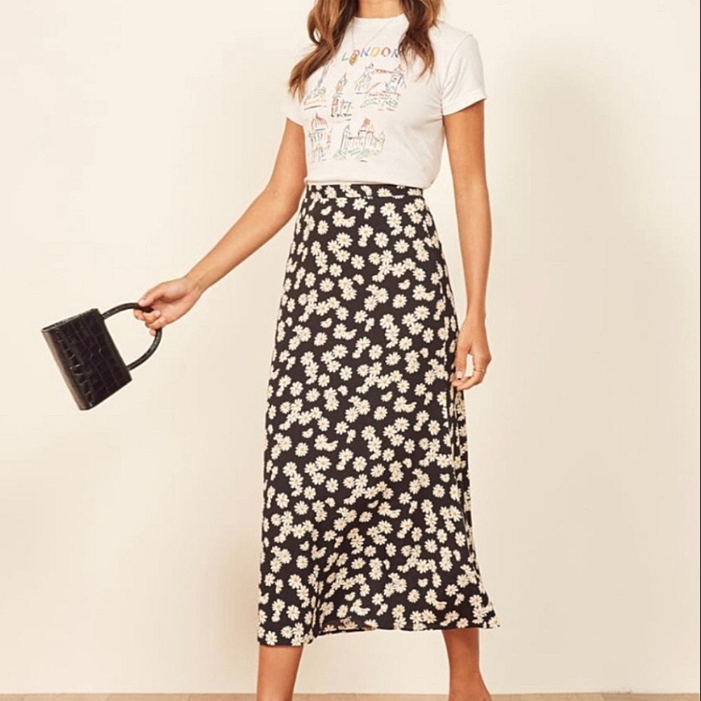 Reformation Bea Midi Skirt in Daisy Chain